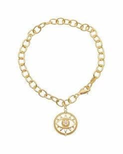 Deals ⭐ Judith Ripka Little Jewels 14K Over Silver White Topaz Evil Eye Charm Bracelet 👩 Women Bracelets 👍