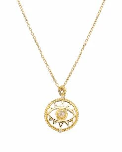 Best Sale 💯 Judith Ripka Little Jewels 14K Over Silver White Topaz Evil Eye Charm Necklace 👩 Women Necklaces 😉