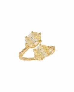 Budget ❤️ Judith Ripka Flora 14K Over Silver White Topaz CZ Bypass Ring 👩 Women Rings ✔️