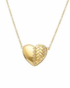 Outlet 🎉 Judith Ripka Heart Link 14K Over Silver White Topaz Zig Zag Heart Necklace 👩 Women Necklaces 😀