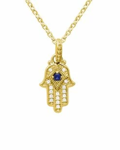 New 🎁 Judith Ripka La Petite 14K Over Silver Blue Corundum Hamsa Pendant Necklace 👩 Women Necklaces 🔔