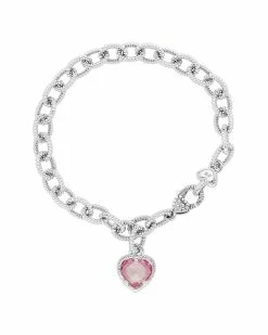 Best Sale 🧨 Judith Ripka La Petite Silver CZ Heart Dangle Bracelet 👩 Women Bracelets 🔥