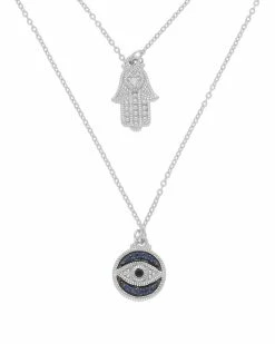 New 😍 Judith Ripka La Petite 14K Over Silver Gemstone Evil Eye & Hamsa Necklace 👩 Women Necklaces 👍