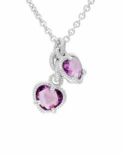 Deals ✔️ Judith Ripka La Petite Silver Pink Corundum CZ Double Heart Necklace 👩 Women Necklaces ✨