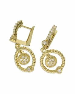 Promo 🤩 Judith Ripka La Petite 14K Over Silver White Topaz Dangle Hoops 👩 Women Earrings 💯