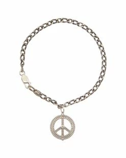Best Pirce 🎁 Judith Ripka Little Jewels Silver White Topaz Peace Sign Bracelet 👩 Women Bracelets ❤️