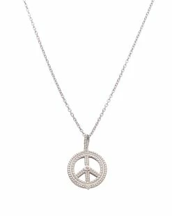 Coupon ✨ Judith Ripka Little Jewels Silver White Topaz Peace Sign Pendant Necklace 👩 Women Necklaces ✔️