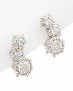 Top 10 😍 Judith Ripka Lore Silver White Topaz 3-Stone Studs 👩 Women Earrings ❤️