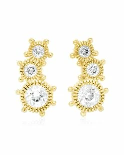 Cheap 🌟 Judith Ripka Lore 14K Over Silver White Topaz 3-Stone Studs 👩 Women Earrings 🎁
