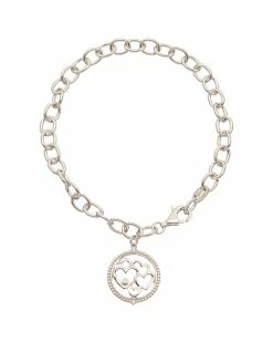 Deals 🤩 Judith Ripka Little Jewels Silver White Topaz Heart Charm Bracelet 👩 Women Bracelets ✔️