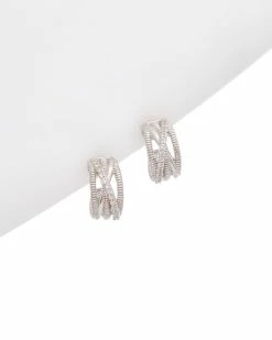 Promo 🧨 Judith Ripka Aura Silver White Topaz Small Hoops 👩 Women Earrings 😍