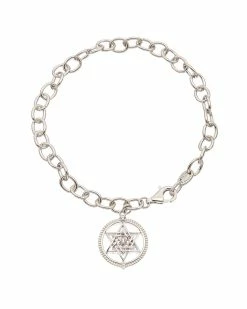 Budget 🎁 Judith Ripka Little Jewels Silver White Topaz Star Of David Charm Bracelet 👩 Women Bracelets ✔️